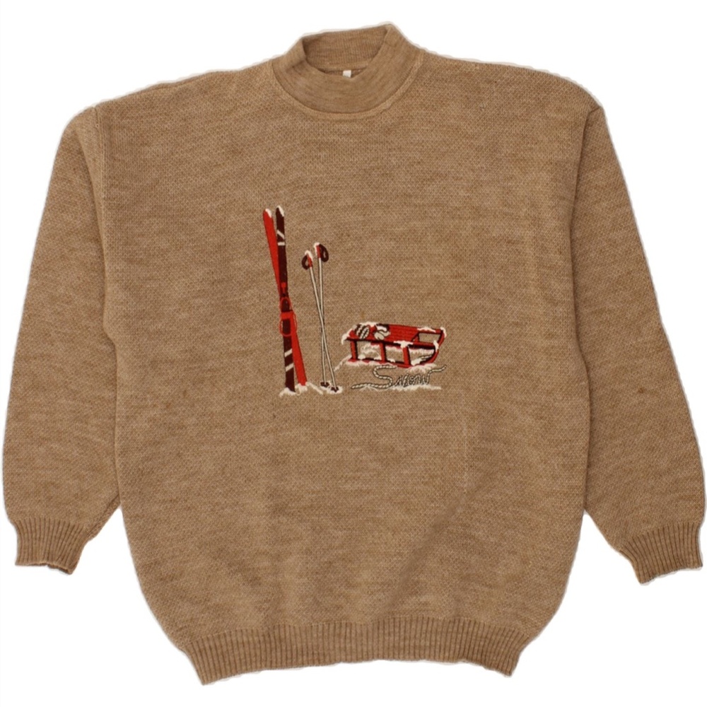 VINTAGE Mens Graphic Turtle Neck Jumper Sweater XL